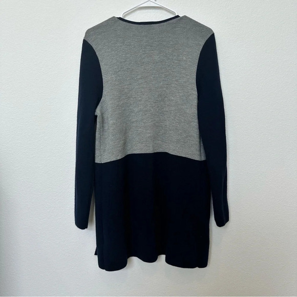 Talbots Color Block Wool Blend Longline Cardigan Navy and Gray Large Petite - Picture 3 of 8
